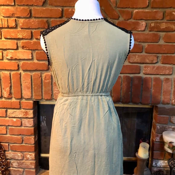 Vintage BoHo HIPPIE CHIC S Moss Green Black Maxi Empire Waist Long Dress - Picture 7 of 12